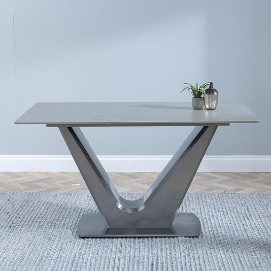 Camilla 6 Seater Grey Ceramic Dining Table with V Base - 140cm